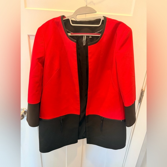 Mary Kay Red Black Colorblock Open Front Blazer Jacket XL - Picture 1 of 12